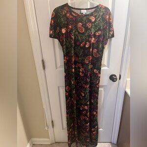 LuLaRoe Paisley Maxi Dress - Black/Pink/Orange and Green size M